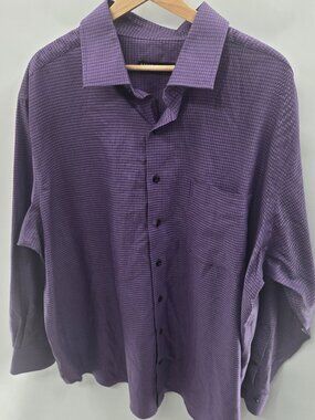 Rochester Men's Purple Houndstooth Non-Iron Cotton Button Up Shirt 18 34/35